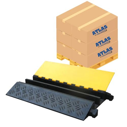 Kable Kontrol Atlas Heavy Duty Cable Protector Ramp - 2 Channel Bulk Wholesale Pallet - 10 Pcs - 35” Long Black & Yellow – 32000 Lbs Capacity - Rubber Speed Bump Wire Protector Cord Cover – CP9985 - size: 2 Channel - 35" - 10 Units