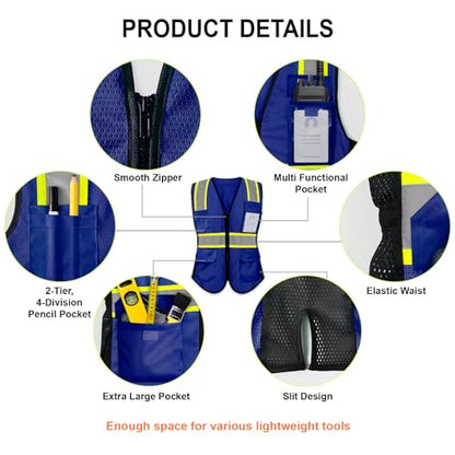 Safety Vest for Women 9 pockets Womens Safety Vest, Blue 2XL - color: Blue, size: XX-Large