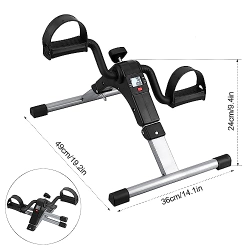 Folding Pedal Exerciser, Mini Exercise Bike Under Desk Bike - color: Silver