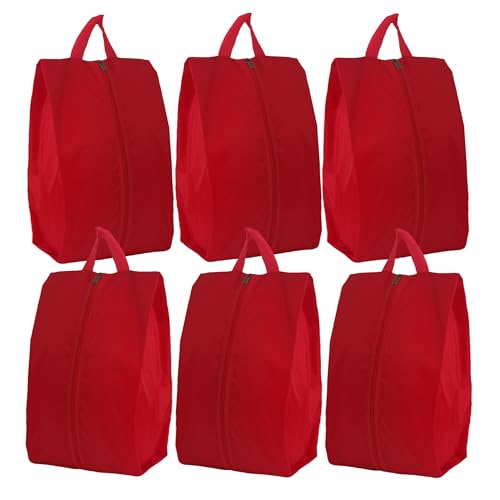 6pcs Portable Shoe Organizer, Travel Pouches with Zipper, Golf Shoe Bags, Clothes Bags, Soccer Cleats Bag Shoe Pouch for Gym, Waterproof, Odor-Resistant (Red) - color: Red