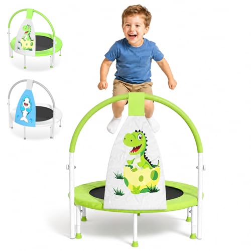ZCMHAXJ 36" Toddler Trampoline, 3FT ASTM Certified Foldable Mini Trampoline for Kids with Animal Pattern, Kids Trampolines Indoor with Foam Handle, Gifts for Boys&Girls - color: Dinosaur