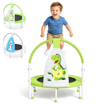 ZCMHAXJ 36" Toddler Trampoline, 3FT ASTM Certified Foldable Mini Trampoline for Kids with Animal Pattern, Kids Trampolines Indoor with Foam Handle, Gifts for Boys&Girls - color: Dinosaur