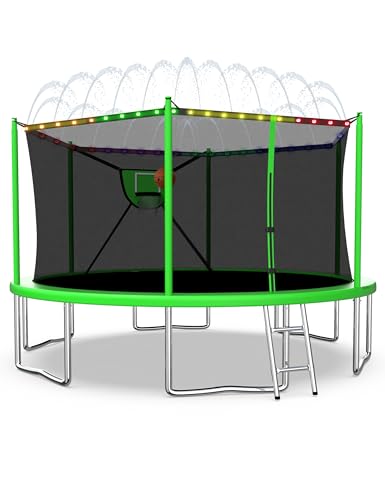 2026 Upgrade 1500LBS Outdoor Tranpoline for Kids and Adults 【Easy to Install & Built to Last】 10FT 12FT 14FT 16FT Recreational Tranpolines with Net, Basketball Hoop and Ladder, ASTM Approved - color: Green, size: 12FT