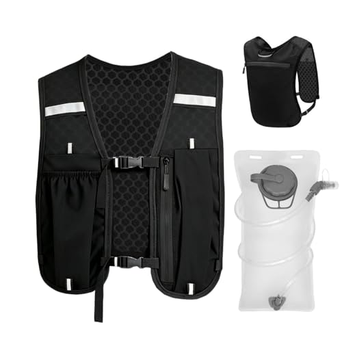 Running Vest with 2L Water Bladder, Reflective Hydration Backpack Lightweight Athletic Wear for Women Men Hiking Cycling Climbing Camping Biking Jogging Trail Race