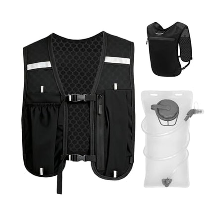 Running Vest with 2L Water Bladder, Reflective Hydration Backpack Lightweight Athletic Wear for Women Men Hiking Cycling Climbing Camping Biking Jogging Trail Race
