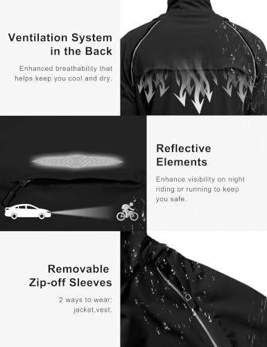 Little Donkey Andy Mens Packable Cycling Jacket Removable Sleeves & Hood - color: Black, size: Small