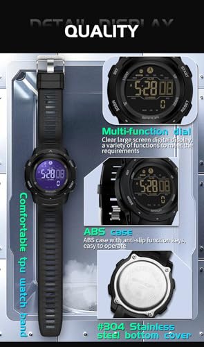 FANMIS Men's Digital Outdoor Sports Watch Pedometer Watch Water Resistant - color: Black