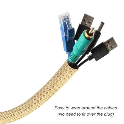 Cable Management Sleeve, Split Design, 10FT - 1/2 Inch, Beige - color: Beige, size: 1/2"-10ft