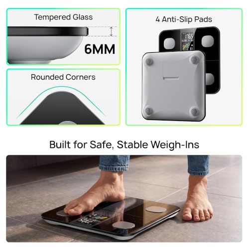 RunStar Smart Scale for Body Weight, High Accuracy Digital Bathroom Scale with Large Display for BMI Muscle Mass Heart Rate, 22 Body Composition Analyzer Sync with Fitness App, 400lb