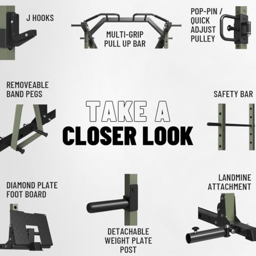Mikolo Power Cage, Power Rack with Cable Crossover System, 1500LBS Squat Rack with LAT Pull Down System, Workout Cage with Pulley System for Fitness Home Gym - color: Green, style: Power Cage Only