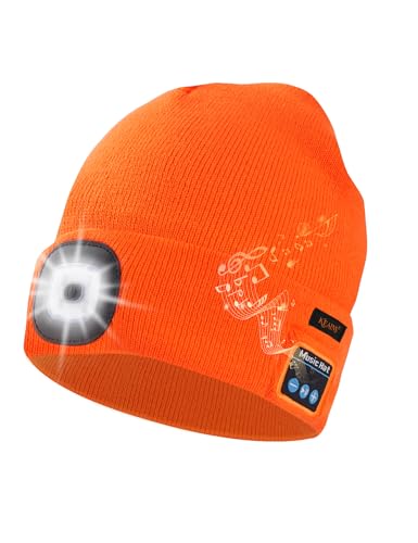 Keains Bluetooth Beanie with LED Light, Gifts for Men Women Dad Husband Him - color: Orange