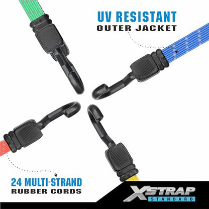 XSTRAP STANDARD 8-Pack Flat Reflective Bungee Cord with Hooks Elastic Strap - color: Reflective