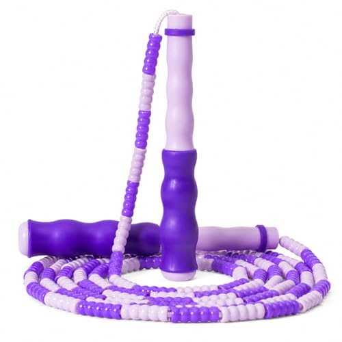 Jump Rope for Kids, Beaded Jumping Rope for 8-12, 9Ft Adjustable Skipping Rope with Soft Beaded, Tangle-Free Jumprope for Girls Boys, Students Outdoor Fitness Exercise - color: Purple
