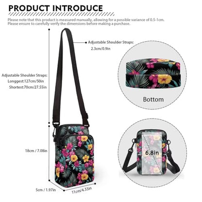 Hawaiian Tribal Small Crossbody Bags for Women Cell Phone Bag Purse, Sea Turtle Zipper Sling Purses Shoulder Bag - color: Hibiscus Palm Leaf