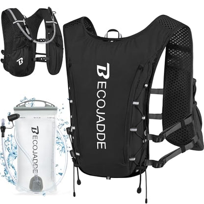 BECOJADDE Running Vest for Women Men, 5L/6L Lightweight Hydration Backpack Running Pack for Marathon, Trail, Cycling, Hiking, Jogging - color: Jet Black