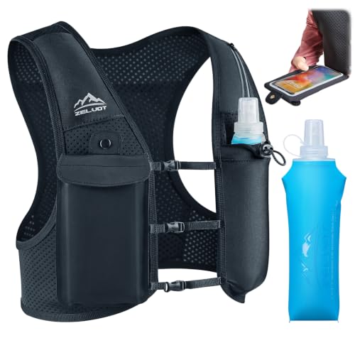 Zelvot Running Vest for Women Men, Touchscreen Phone Pocket - color: Black, size: Medium-Large