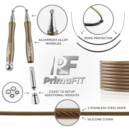 PrimaFIT Pro Speed Jump Rope for Adults, Weighted Skipping Rope for Boxing - color: Bronze