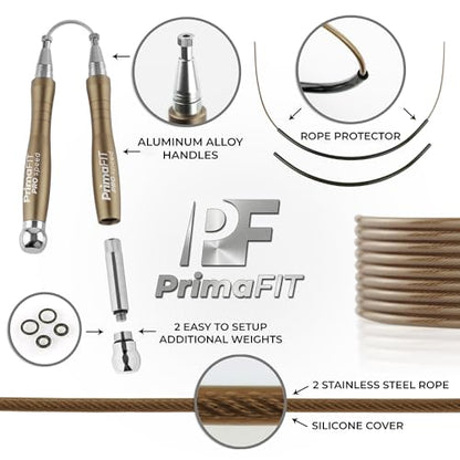 PrimaFIT Pro Speed Jump Rope for Adults, Weighted Skipping Rope for Boxing - color: Bronze