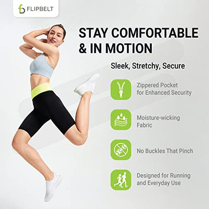 FlipBelt Zipper Running Belt, Waist Pack for Fitness and Running, US Company - color: Reflective Neon Yellow, size: X-Small