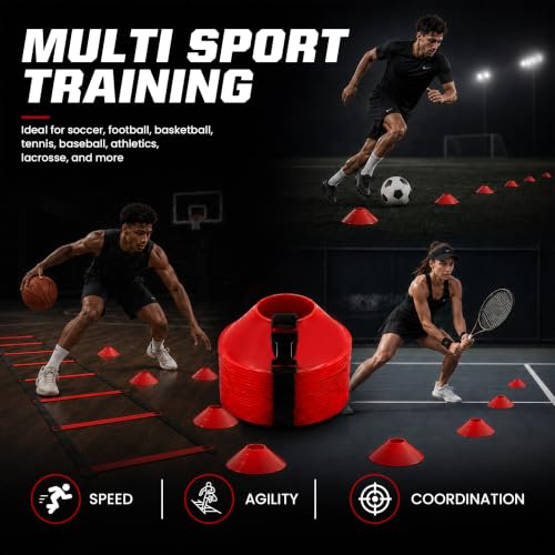 American Challenge Mini Disc Cones, Soccer Cones for Sports, Set of 25 - color: Red (25 mini cones)