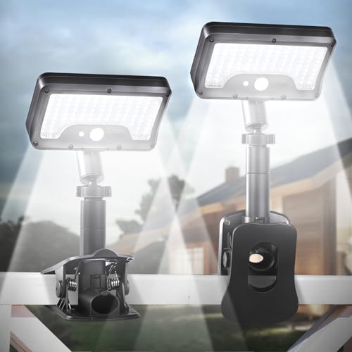 Clip On Solar Motion Lights Outdoor,360°Rotatable Fence Lights(2Pack,6000K) - color: Black, size: 2 Pack