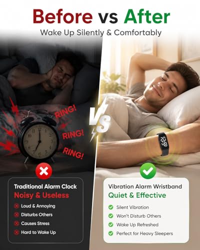 Vibrating Alarm Wristband Clock Watch for Heavy Sleepers, Fit Sleeps Rise Bracelet Bands for Deaf People, Wearable Vibration Wrist Alarm Waterproof Silent Alarms Wristband for Men & Women - color: Blue