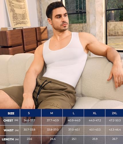 TAILONG Mens Compression Shirt - Slimming Body Shaper Sleeveless Workout Tank Top Undershirts Tummy Control Vest - color: White, size: XX-Large