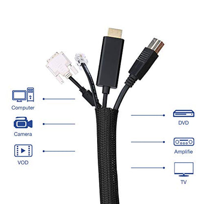 JOTO 26 Feet Cable Management Sleeve -Black - color: Black, size: 1 Pack, 312 Inches