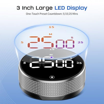 Seniny Digital Kitchen Timer, Magnetic Visual Timer with Large LED Display - color: Sliver