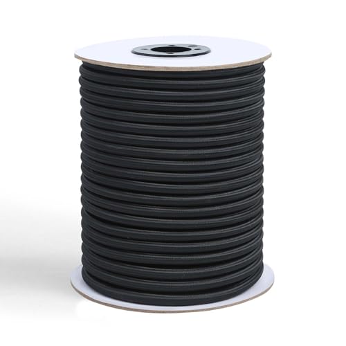 Strong and Durable Bungee Cord - 3/8" x 100ft Elastic Cord, Kayak Stretch String Rope, Bungee Shock Cords for Repairing Tent Poles, DIY, Tie Downs, Black - size: 3/8" x 100ft
