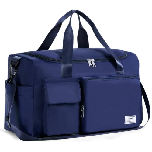 FIORETTO Women's Gym Duffle Bag with Shoes Compartment, 30L Capacity, Ideal for Travel, Gym, Sports, Duffel, Weekender - color: Navy Blue, style: Gym Bag