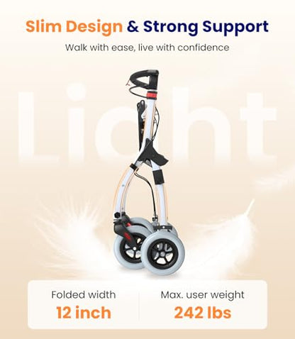 VOCIC Z32 Narrow Walkers for Small Spaces, 8" Quiet Anti-Slip Tires, Tray - color: White
