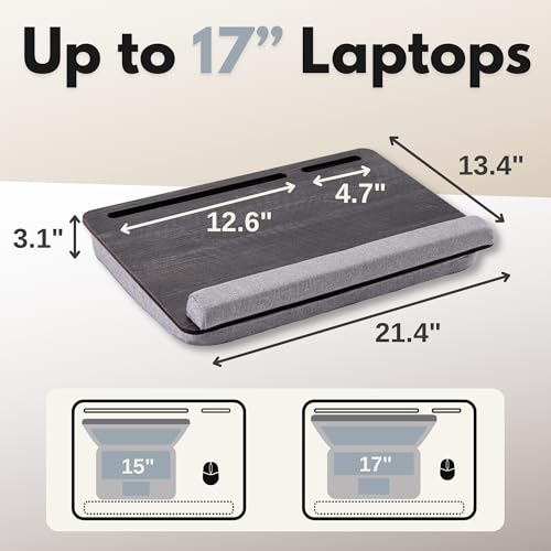 Vigo Wood Laptop Lap Desk with Cushion for Bed, Portable Home Office Tray Fits up to 17.3 Inch, Built-in Phone and Tablet Holder (Cambridge-Gray) - color: Cambridge & Gray
