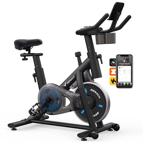 MERACH Exercise Bike, Magnetic Friction Stationary Bike for Home with APP