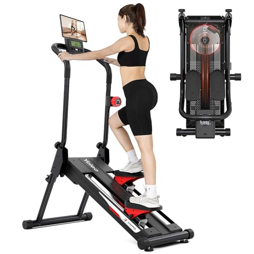 YOLEO Magnetic Stair Stepper for Exercise at Home, 16-Level Adjustable Resistance Up to 130LB, Folding Cardio Stairmaster with 28''Extended Stride&Low Noise,Stair Climber with HR Sensor for Full Body - color: Red