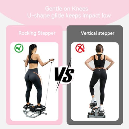 Rock Stepper with Resistance Bands - Ultra-Quiet Hydraulic Lateral Stepper, Fully Assembled Side to Side Step Rocker for Home Office, 250LBS Capacity - color: Pink