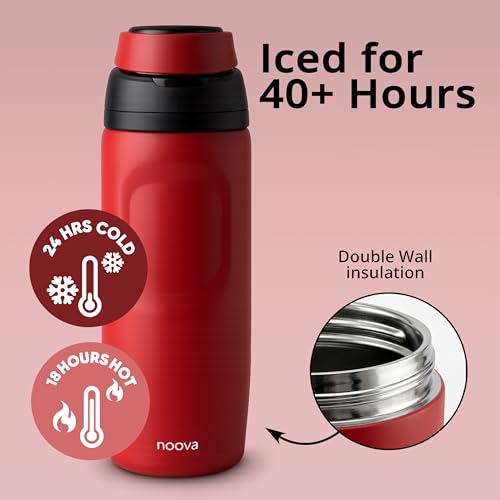 NOOVA Insulated Water Bottle Leak-Proof Insulated Stainless Steel Tumbler with Straw Sports Water Bottle Cold24h Hot18h Thermos Travel Gift Beach Gym Accessories for Women Men Kids Cup -26oz Red Black - color: 26oz Red-Black