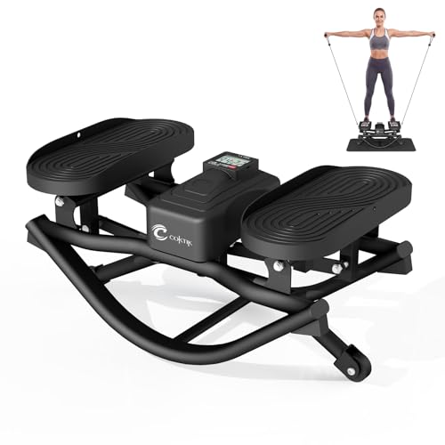 COKTIK Rock Stepper, Side Steppers for Exercise at Home | 350 LBS Weight Capacity, Noise-Reducing & Portable Rocker Exercise Equipment with Resistance Bands & Non-Slip Mat - color: Black