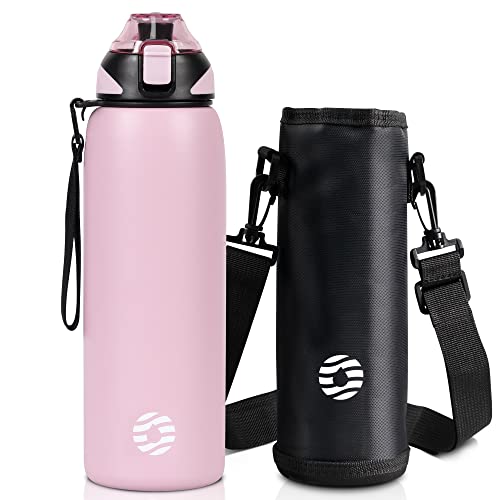 Fjbottle Water Bottle,34oz Stainless Steel Sports Insulated Water Bottle BPA Free Drinks Flask with Bottle Sleeve,Keep Drinks Hot & Cold Bottle For Home,Outdoor,Gym - color: Pink, size: 34 Ounces