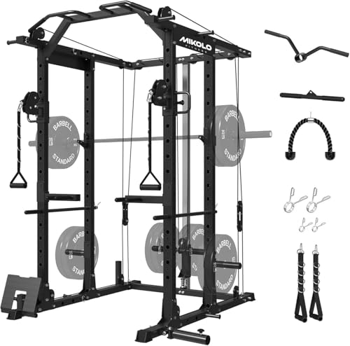 Mikolo Power Cage, Power Rack with Cable Crossover System, 1500LBS Squat Rack with LAT Pull Down System, Workout Cage with Pulley System for Fitness Home Gym - color: Black, style: Power Cage Only