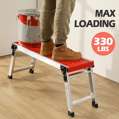 KINGRACK Folding Work Platform, Adjustable Step Ladder with Anti-Slip Feet