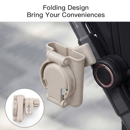 Gromast 2 in 1 Foldable Stroller Cup Holder + Phone Holder, 360°Rotatable with Adjustable Clip, Universal Cup Holder for Baby Stroller, Tricycle - Khaki - color: Khaki-2-in-1