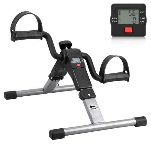Folding Pedal Exerciser - Mini Exercise Bike Under Desk Bike Pedal Exerciser with LCD Display for Arms and Legs Workout, Portable Desk Bike Peddler Machine for Adults & Seniors - color: Silver & Black