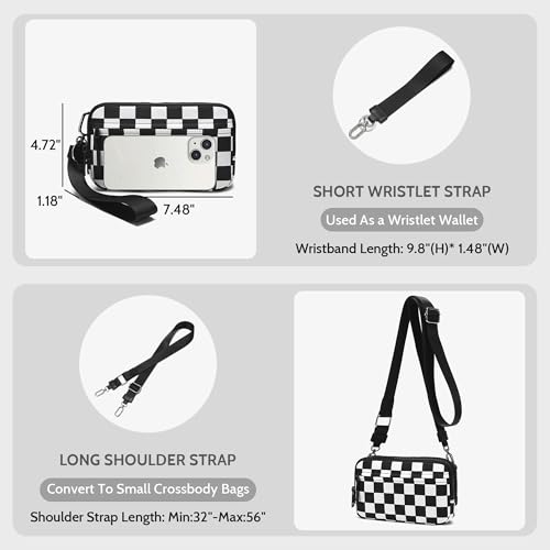 FODOKO Wristlet wallets for Women RFID crossbody bags with 4 Zippers - color: Black