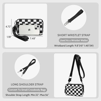 FODOKO Wristlet wallets for Women RFID crossbody bags with 4 Zippers - color: Black
