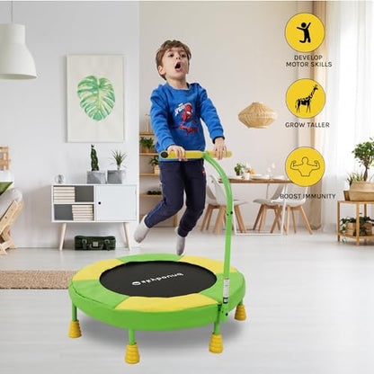 SkyBound 36 Inch Indoor Trampoline for Kids - Kids Trampoline Indoor with Handle - Toddler Trampoline with Upgraded 2.0mm Steel Pipe and Handlebar - Mini Indoor Trampoline for Kids Age 3 and Above - style: Beehive