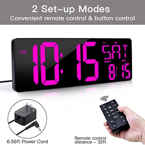 XREXS 17.2 Inch Large Digital Wall Clock with Remote Control - color: Purple