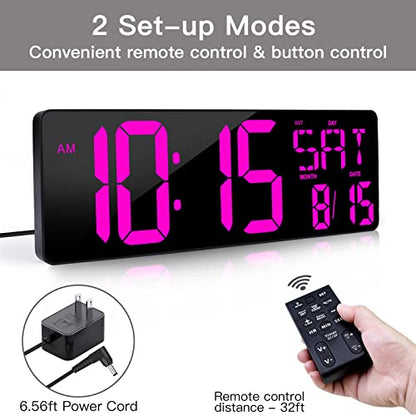 XREXS 17.2 Inch Large Digital Wall Clock with Remote Control - color: Purple