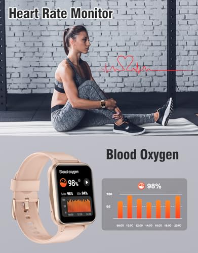 Fitness Tracker Fitness Watches for Women Men (Make/Answer Calls), 1.85" Smart Watch for iPhone/Android Phones, Heart Rate/Sleep Monitor Steps Tracker Watch Pedometer IP68 Waterproof (Pink/gold)