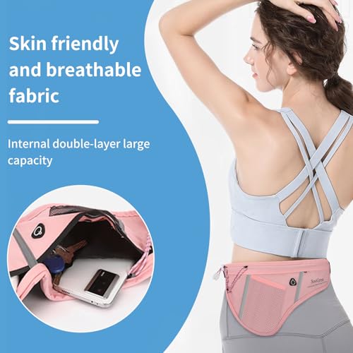 SooGree Men Women Sports Running Waist Bag, Waterproof Fanny Packs with Adjustable Belt, Waist Fanny Pack Bag with Water Bottle Holde for Running Hiking Walking Biking - color: GSP8807-Pink